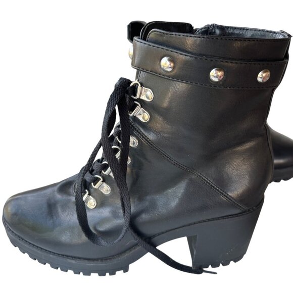 Forever 21 Heeled Ankle Biker Faux Leather Boots Women's Size 9 (READ) - Picture 4 of 14